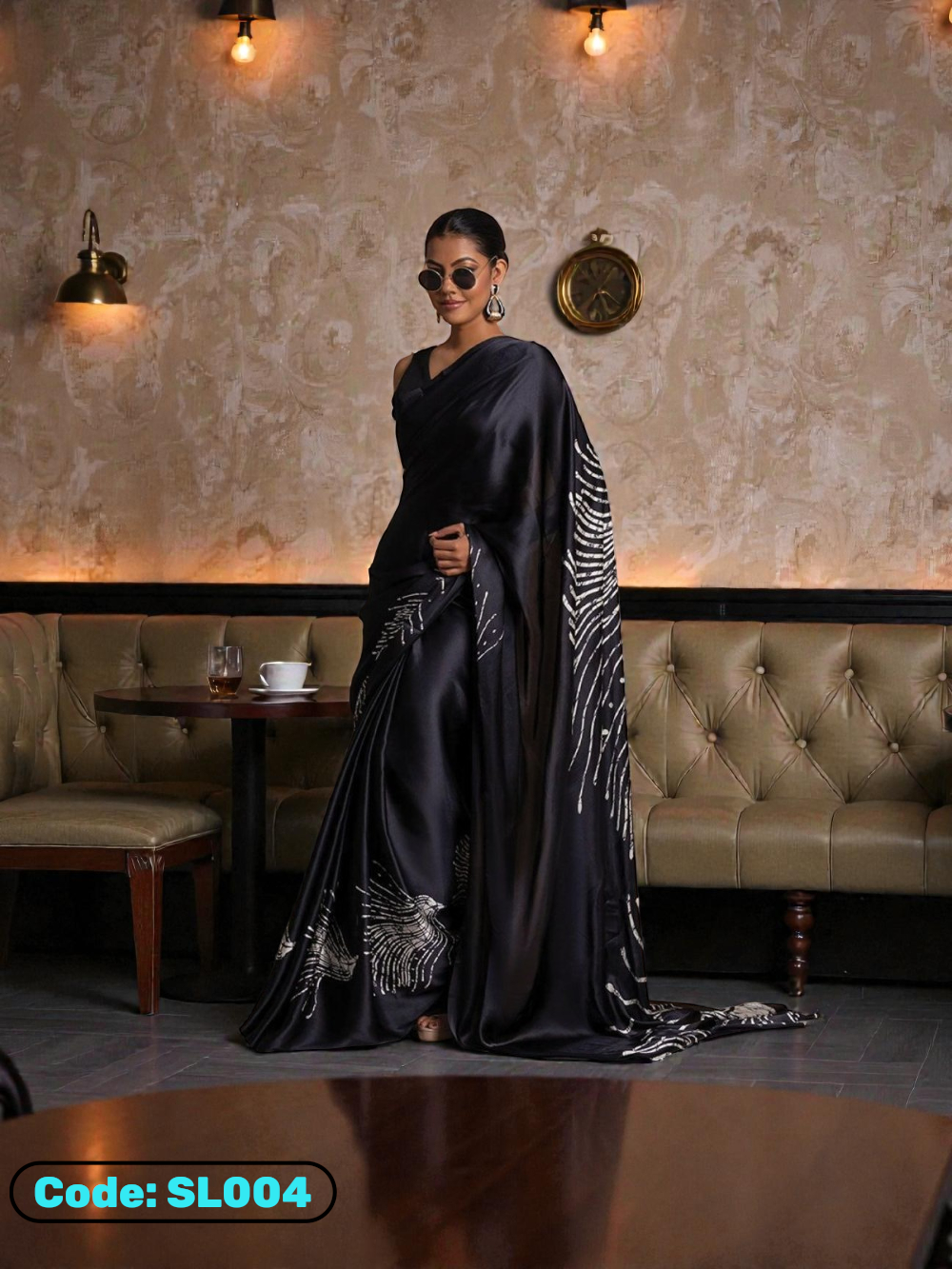 Black Fancy Japan Satin saree