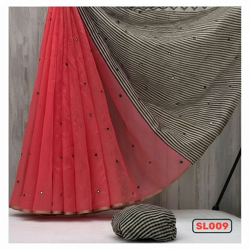 Red Fancy Chenderi Cotton Saree